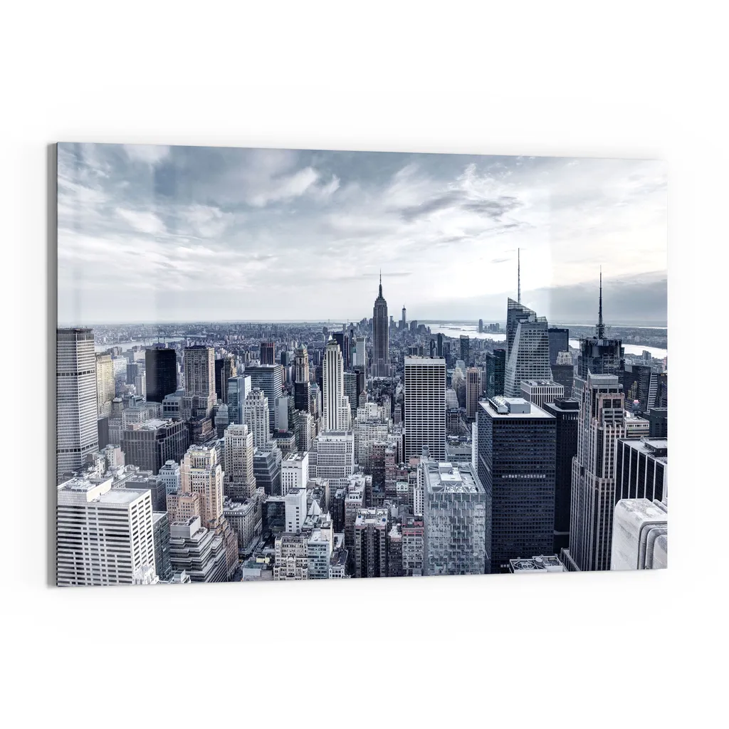 DEQORI Magnettafel Glas 90x60 cm 'Blaue Skyline New York' beschreibbar Whiteboard
